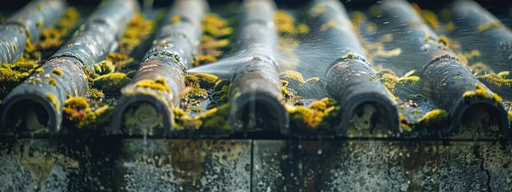 a powerful jet of water cleaning a roof 77fa3f9e