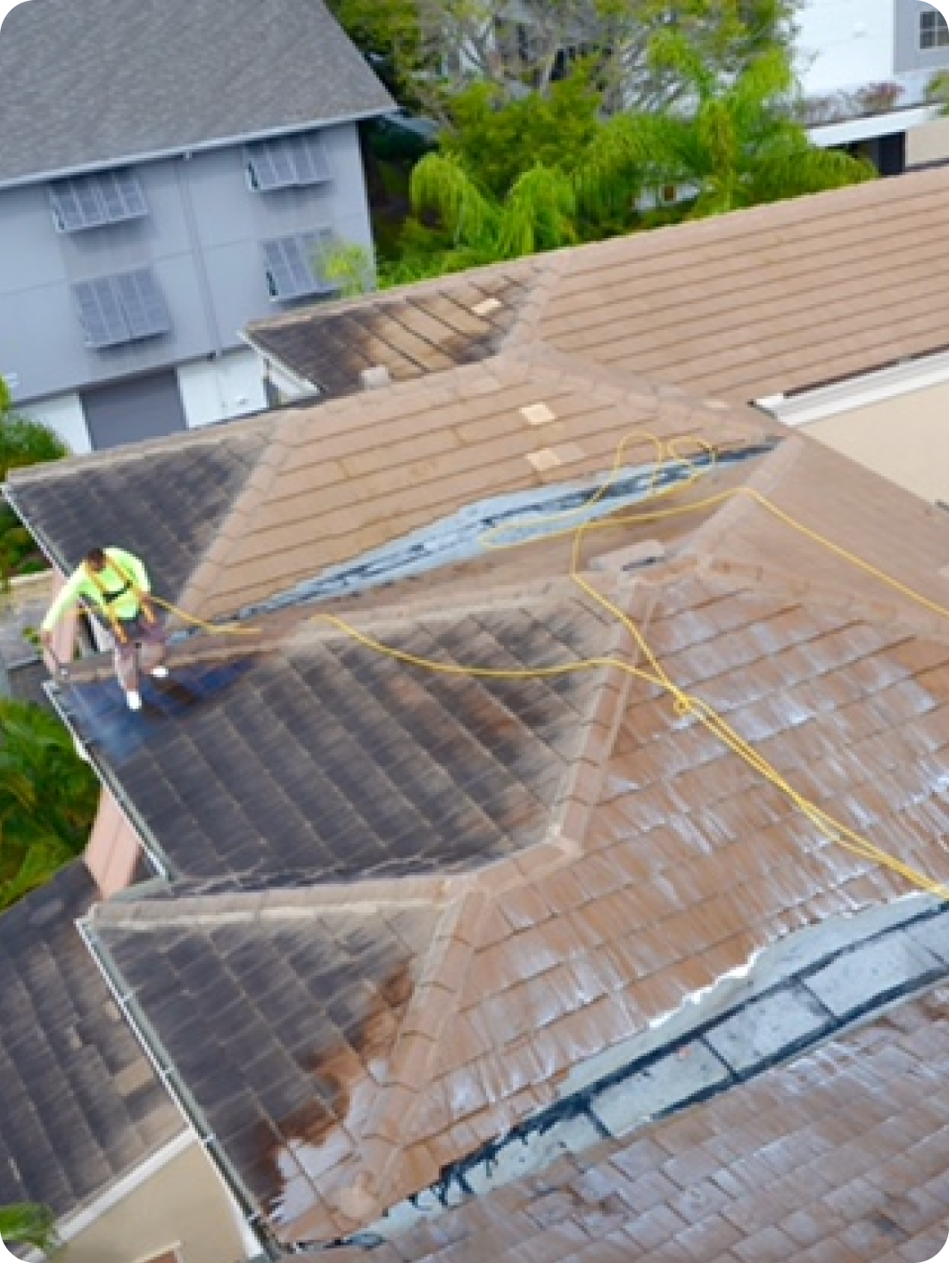 pressure washing a home's roof