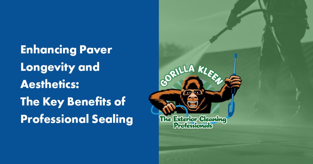 Gorilla Kleen professional paver sealing graphic highlighting the benefits of enhancing paver longevity and aesthetics